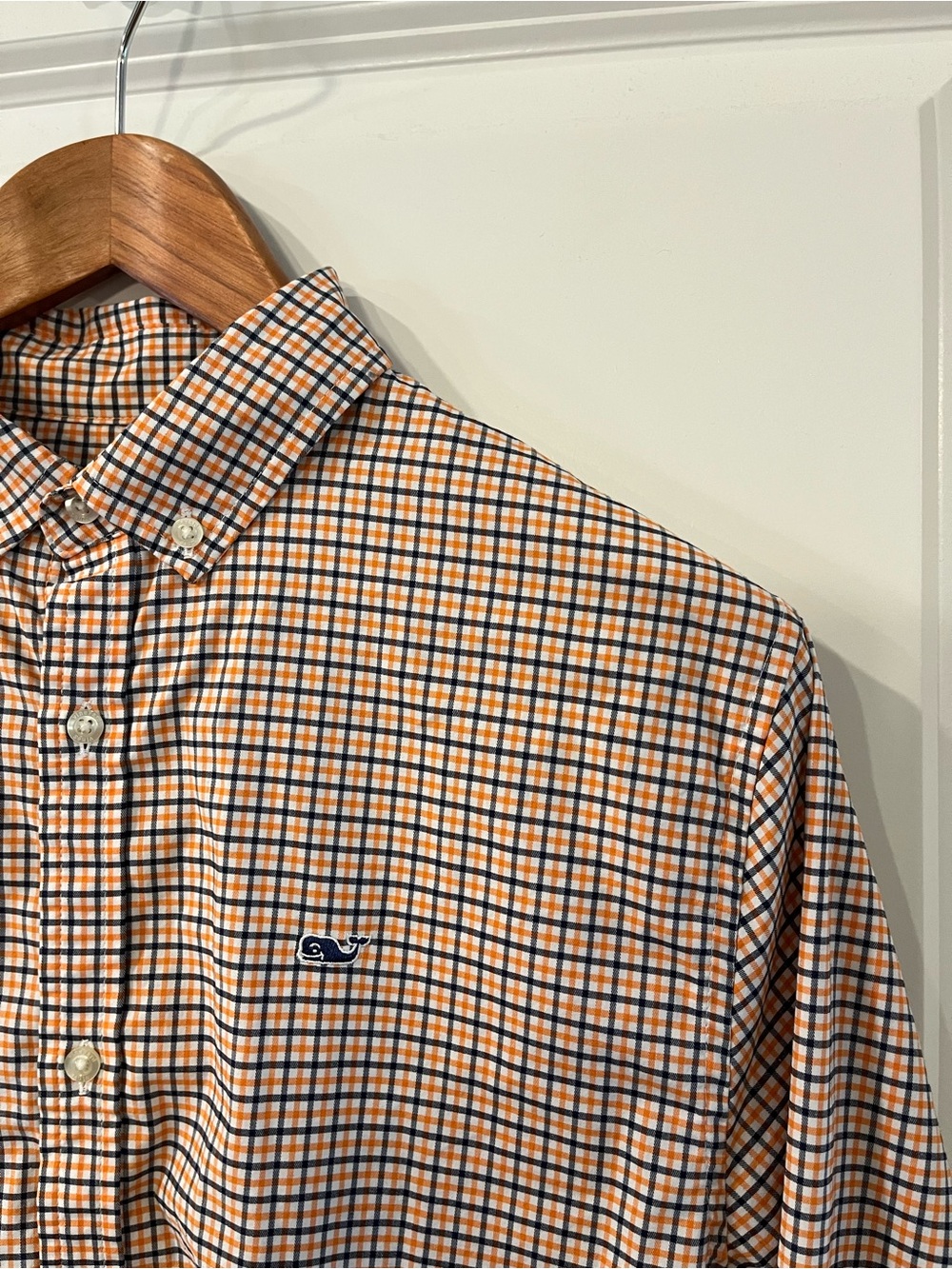 Vineyard Vines on The Go Performance Orange Navy Check Button-Down Shirt